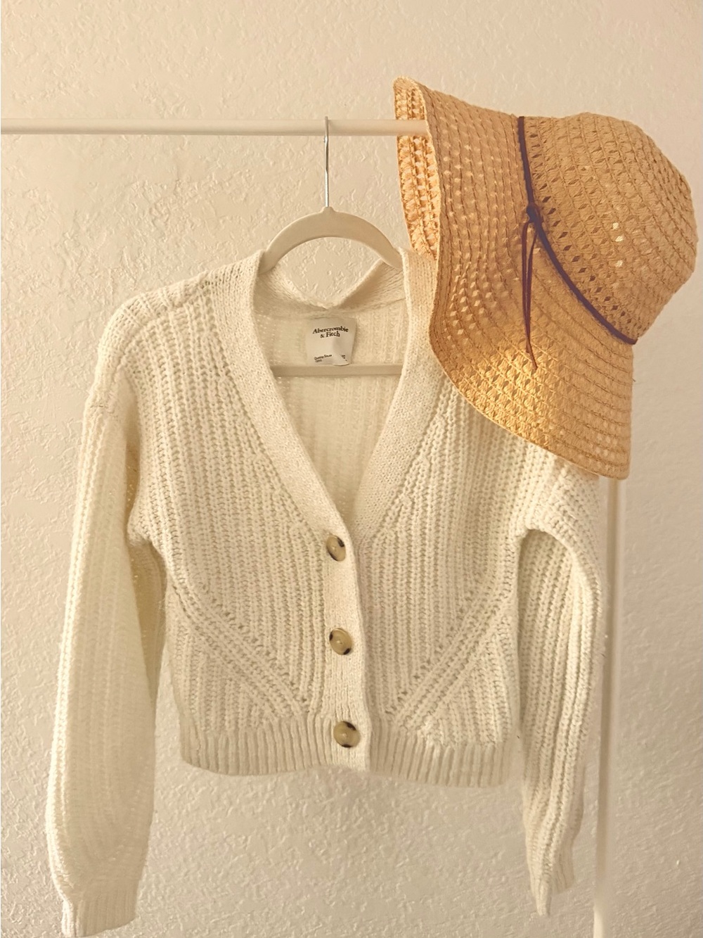 Abercrombie & Fitch Cream Knit V-Neck Button Cardigan